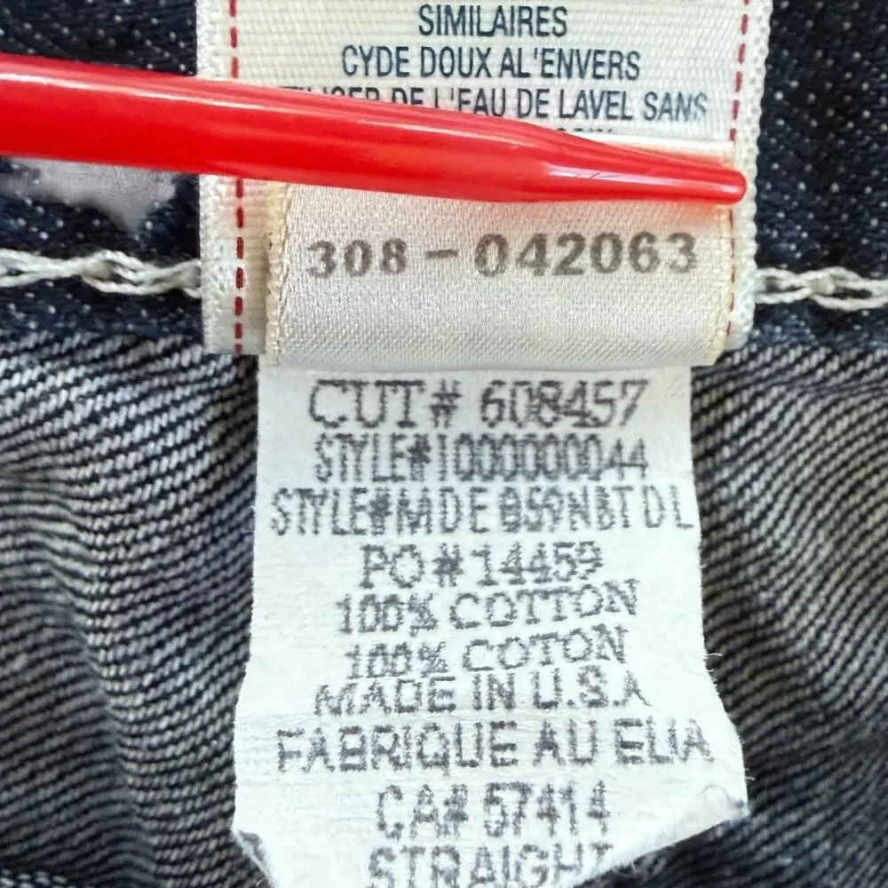 True Religion Joey Jeans Mens 33 USA Made Dark Wash Thick White Stitch Straight
